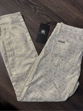 NWT Rock & Republic Gold and White Metallic Jacquard Pants SIZE 6